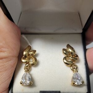 14K gold plated dangle earrings w/ pear shaped CZ VINTAGE